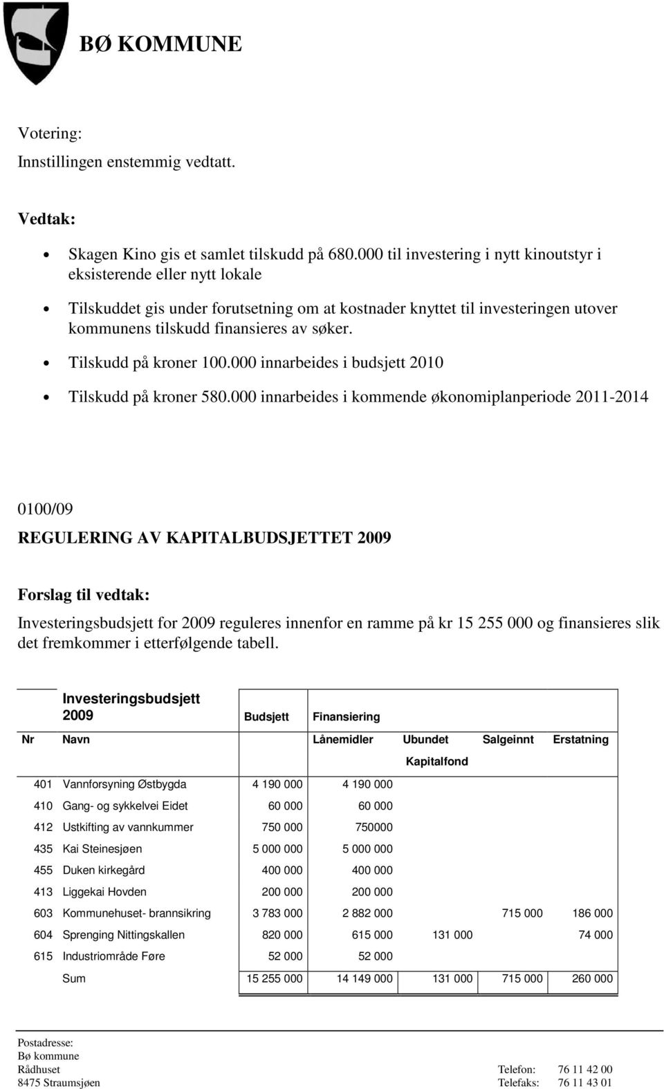 Tilskudd på kroner 100.000 innarbeides i budsjett 2010 Tilskudd på kroner 580.