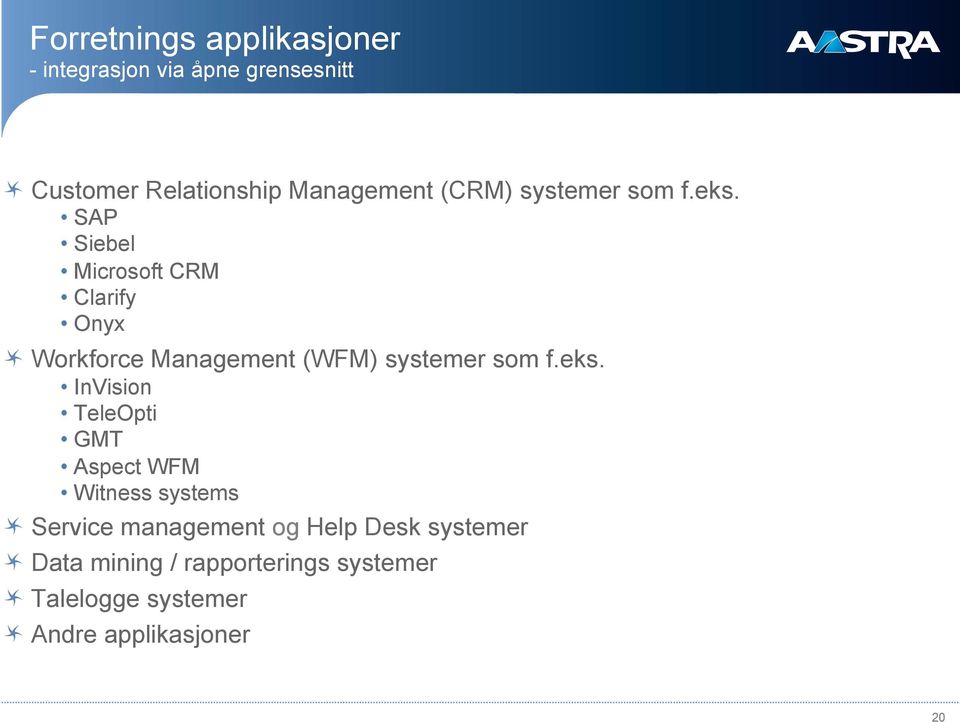 SAP Siebel Microsoft CRM Clarify Onyx " Workforce Management (WFM) systemer som f.eks.
