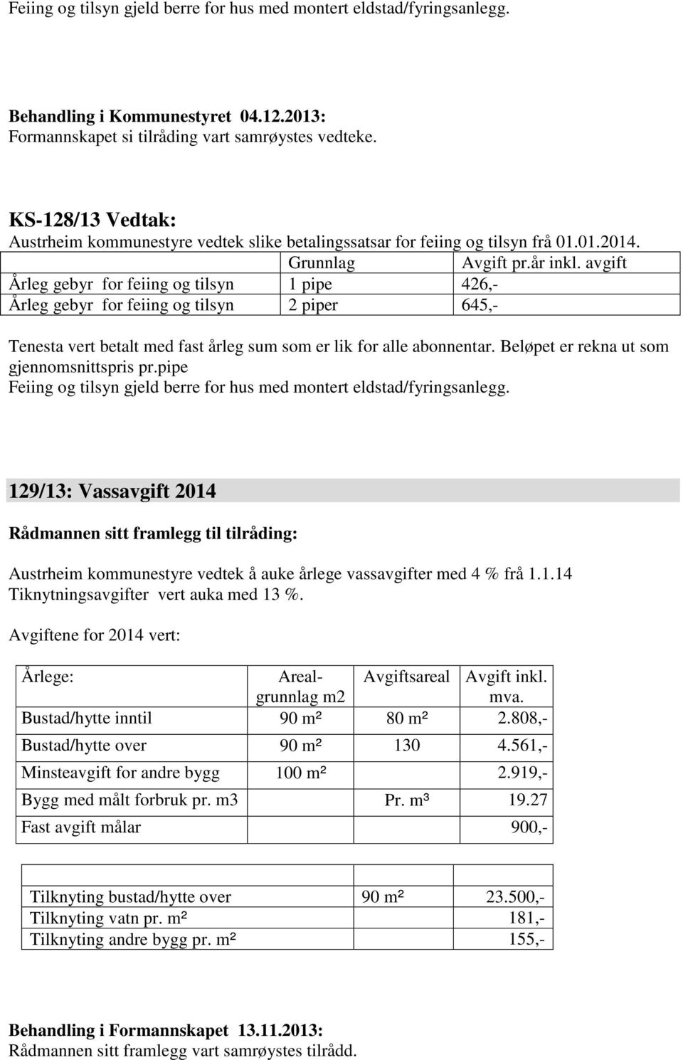 avgift Årleg gebyr for feiing og tilsyn 1 pipe 426,- Årleg gebyr for feiing og tilsyn 2 piper 645,- Tenesta vert betalt med fast årleg sum som er lik for alle abonnentar.