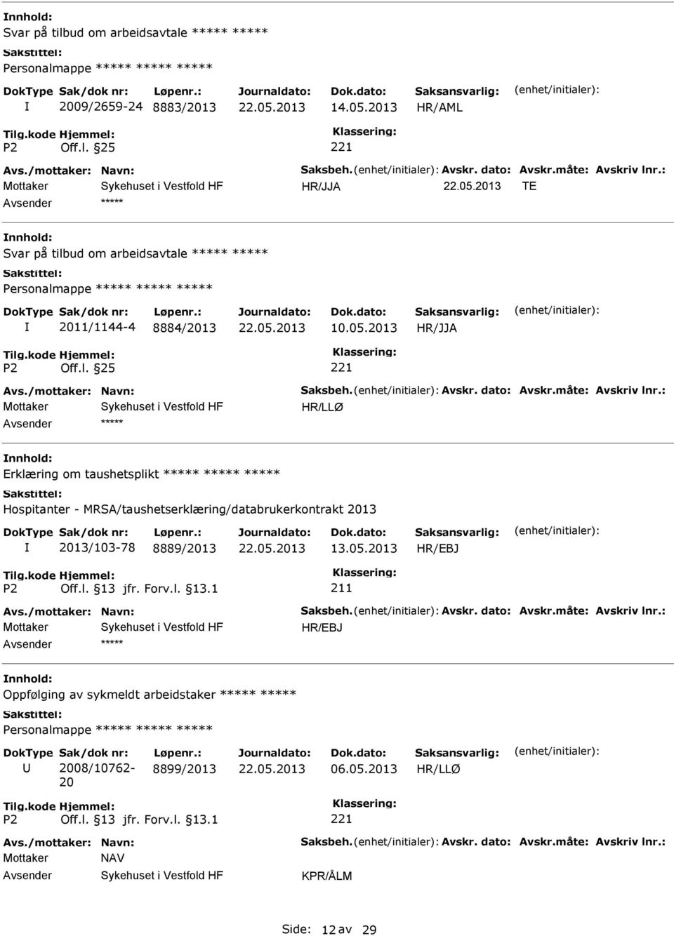 : HR/LLØ Erklæring om taushetsplikt Hospitanter - MRSA/taushetserklæring/databrukerkontrakt 2013 2013/103-78 8889/2013 13.05.2013 211 Avs./mottaker: Navn: Saksbeh.