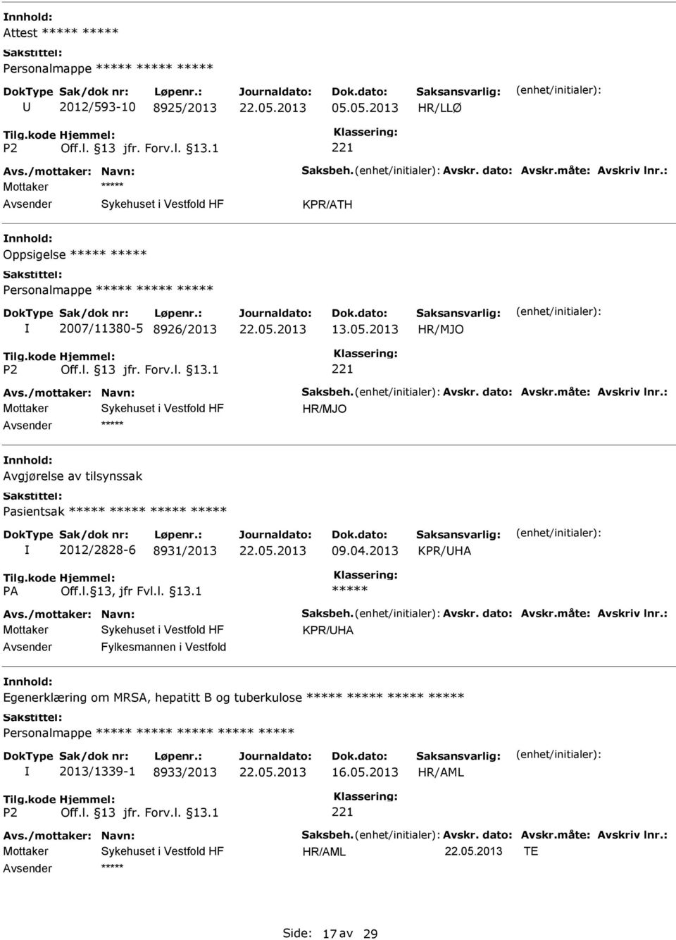 : Avgjørelse av tilsynssak Pasientsak 2012/2828-6 8931/2013 09.04.2013 KPR/HA Avs./mottaker: Navn: Saksbeh. Avskr. dato: Avskr.måte: Avskriv lnr.