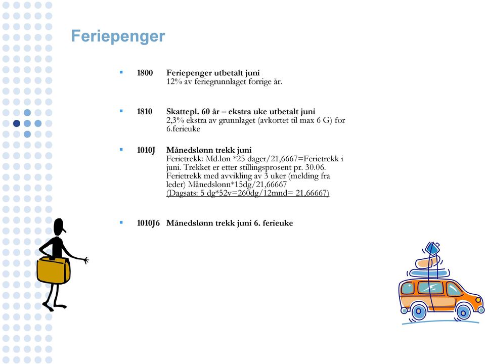 ferieuke 1010J Månedslønn trekk juni Ferietrekk: Md.løn *25 dager/21,6667=ferietrekk i juni.