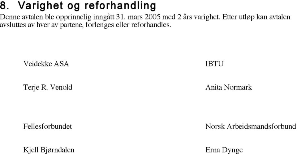 Etter utløp kan avtalen avsluttes av hver av partene, forlenges eller