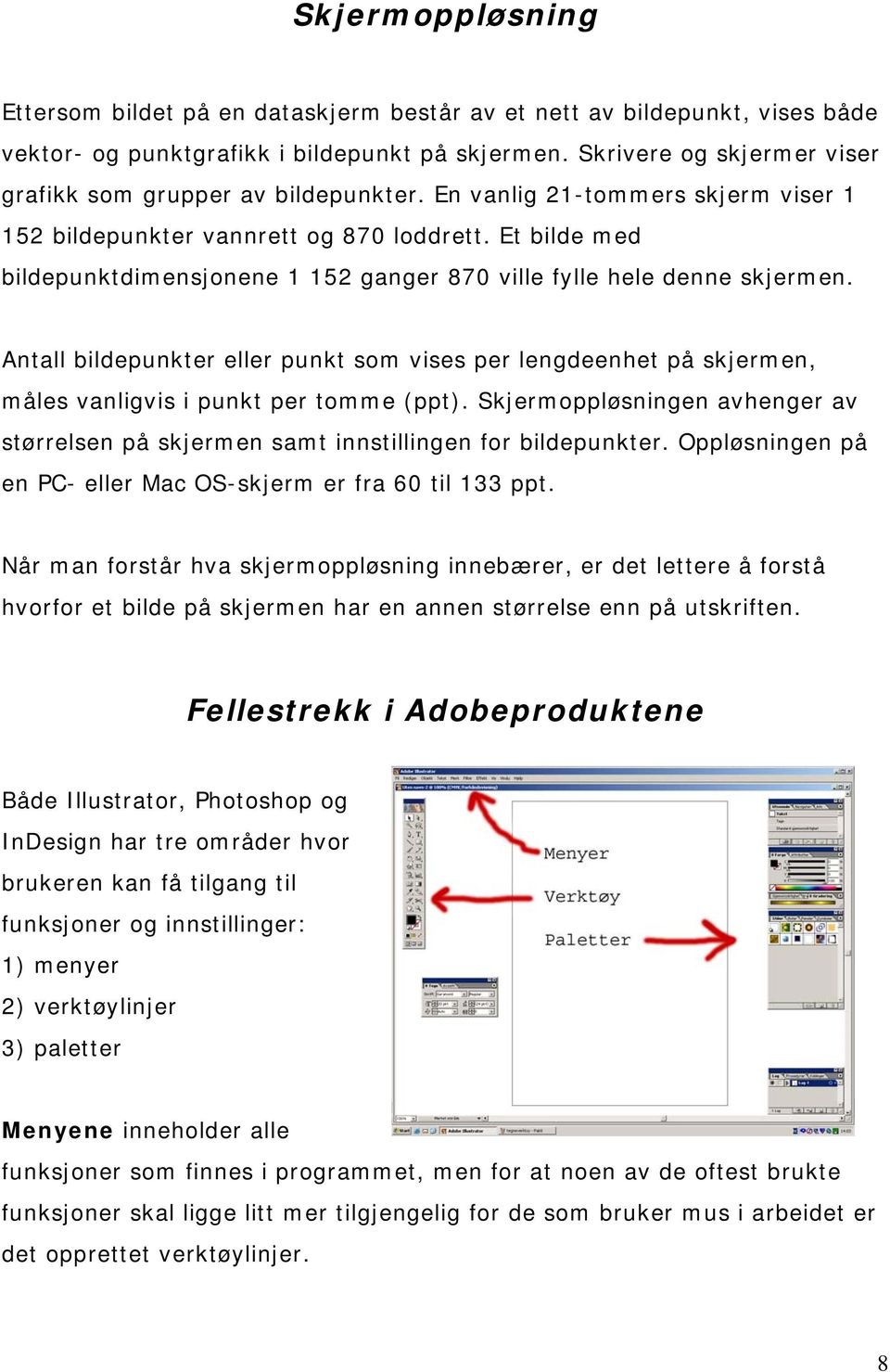 Et bilde med bildepunktdimensjonene 1 152 ganger 870 ville fylle hele denne skjermen. Antall bildepunkter eller punkt som vises per lengdeenhet på skjermen, måles vanligvis i punkt per tomme (ppt).