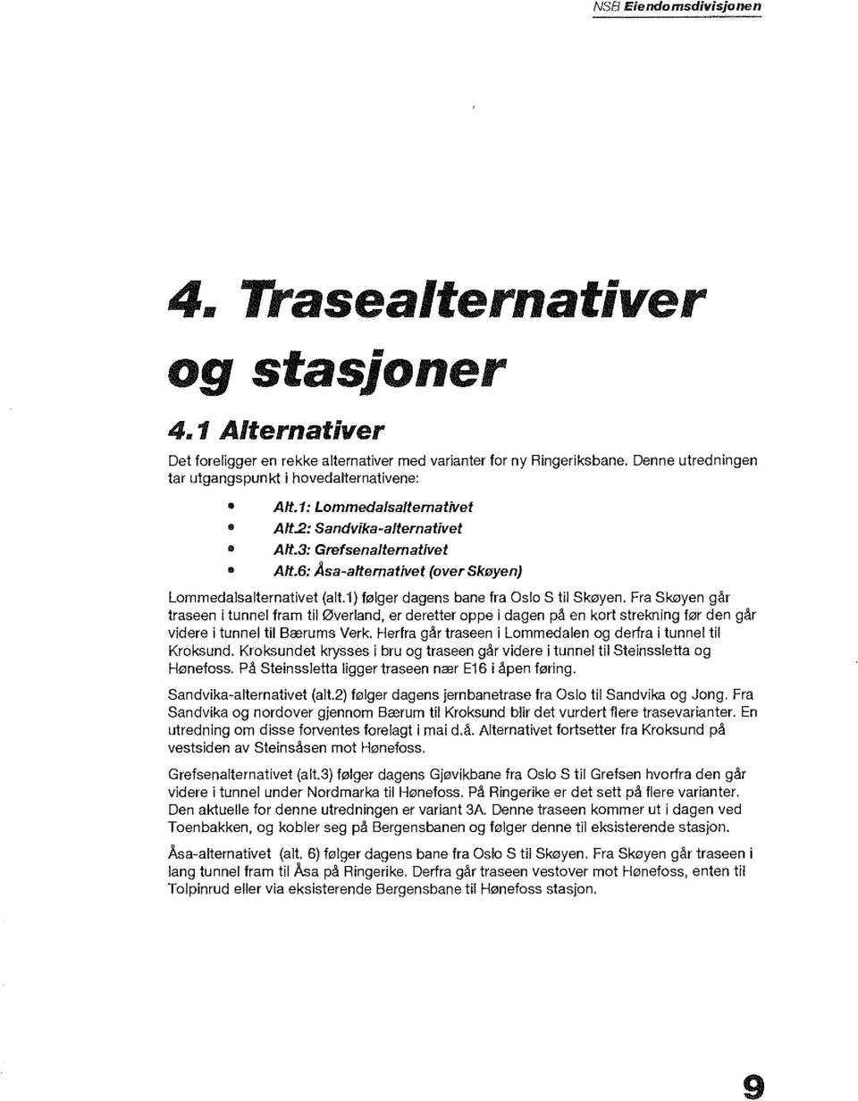 6: Asa-altemativet (over Skøyen) Lornrnedalsalternativet (alt.1) følger dagens bane fra OsloS til Skøyen.