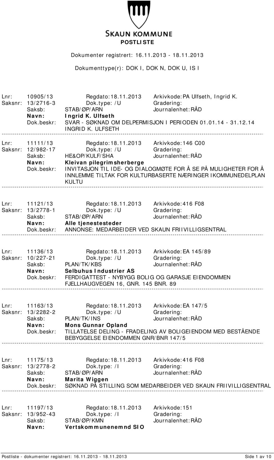 type: /U Gradering: Saksb: HE&OP/KULF/SHA Journalenhet:RÅD Kleivan pilegrimsherberge INVITASJON TIL IDE- OG DIALOGMØTE FOR Å SE PÅ MULIGHETER FOR Å INNLEMME TILTAK FOR KULTURBASERTE NÆRINGER