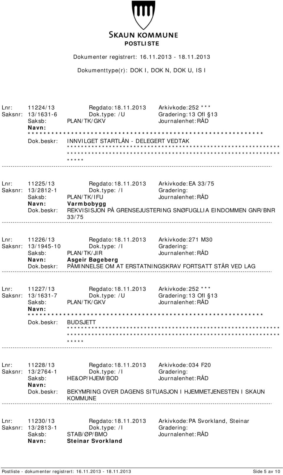 type: /I Gradering: Saksb: PLAN/TK/JIR Journalenhet:RÅD Asgeir Bøgeberg PÅMINNELSE OM AT ERSTATNINGSKRAV FORTSATT STÅR VED LAG Lnr: 11227/13 Regdato:18.11.2013 Arkivkode:252 *** Saksnr: 13/1631-7 Dok.