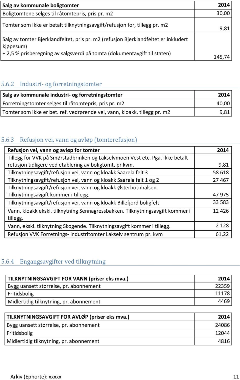 2 Industri- og forretningstomter Salg av kommunale industri- og forretningstomter 2014 Forretningstomter selges til råtomtepris, pris pr. m2 40,00 Tomter som ikke er bet. ref.