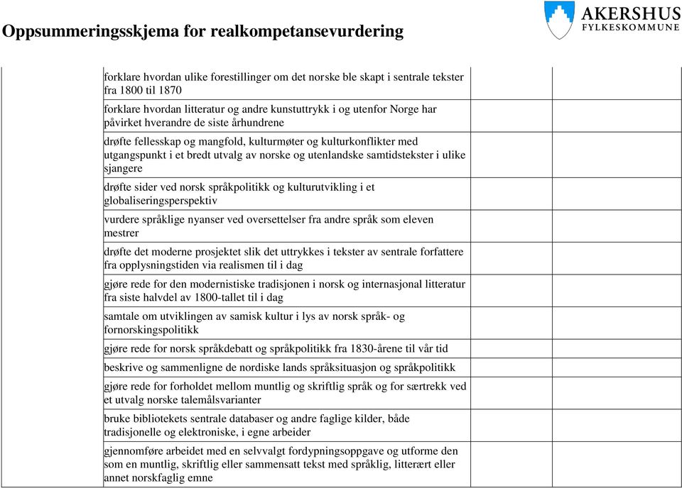 språkpolitikk og kulturutvikling i et globaliseringsperspektiv vurdere språklige nyanser ved oversettelser fra andre språk som eleven mestrer drøfte det moderne prosjektet slik det uttrykkes i