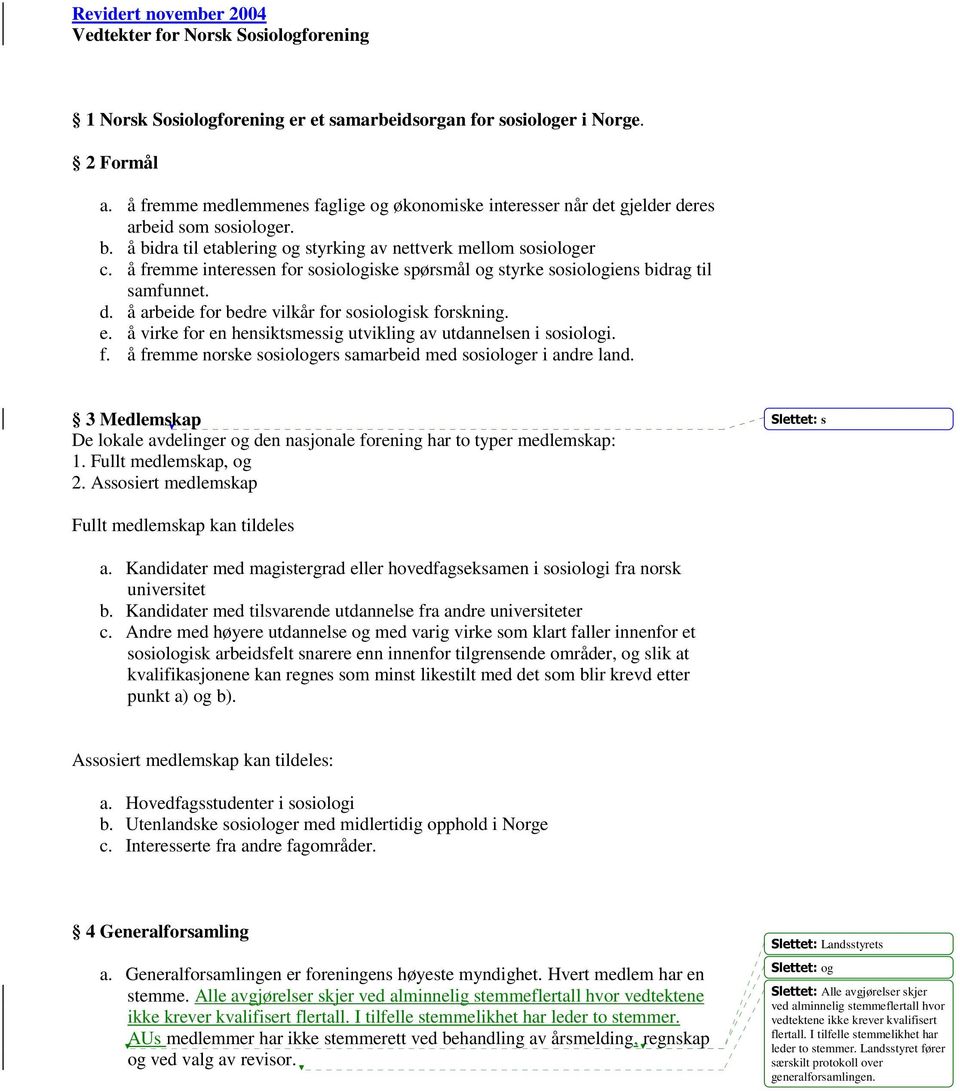 å fremme interessen for sosiologiske spørsmål og styrke sosiologiens bidrag til samfunnet. d. å arbeide for bedre vilkår for sosiologisk forskning. e.