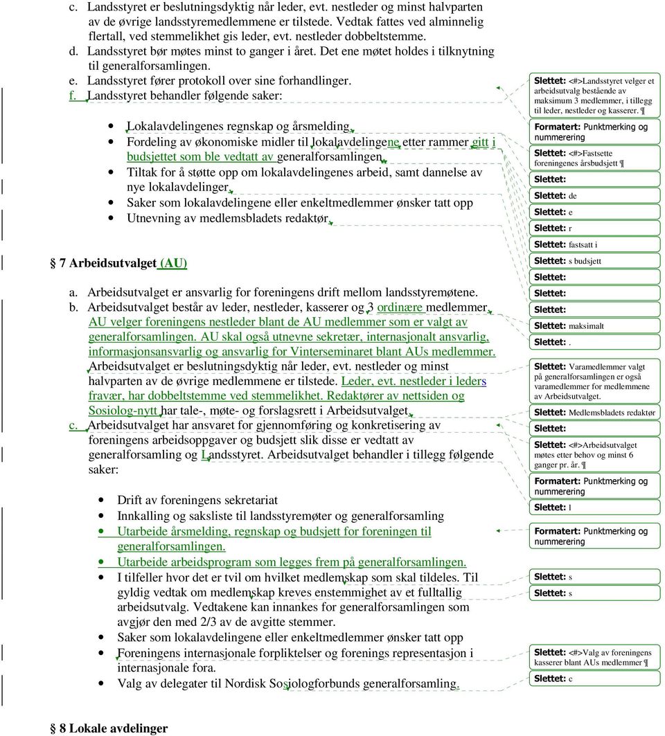 rer protokoll over sine forhandlinger. f. Landsstyret behandler følgende saker: Lokalavdelingenes regnskap og årsmelding.