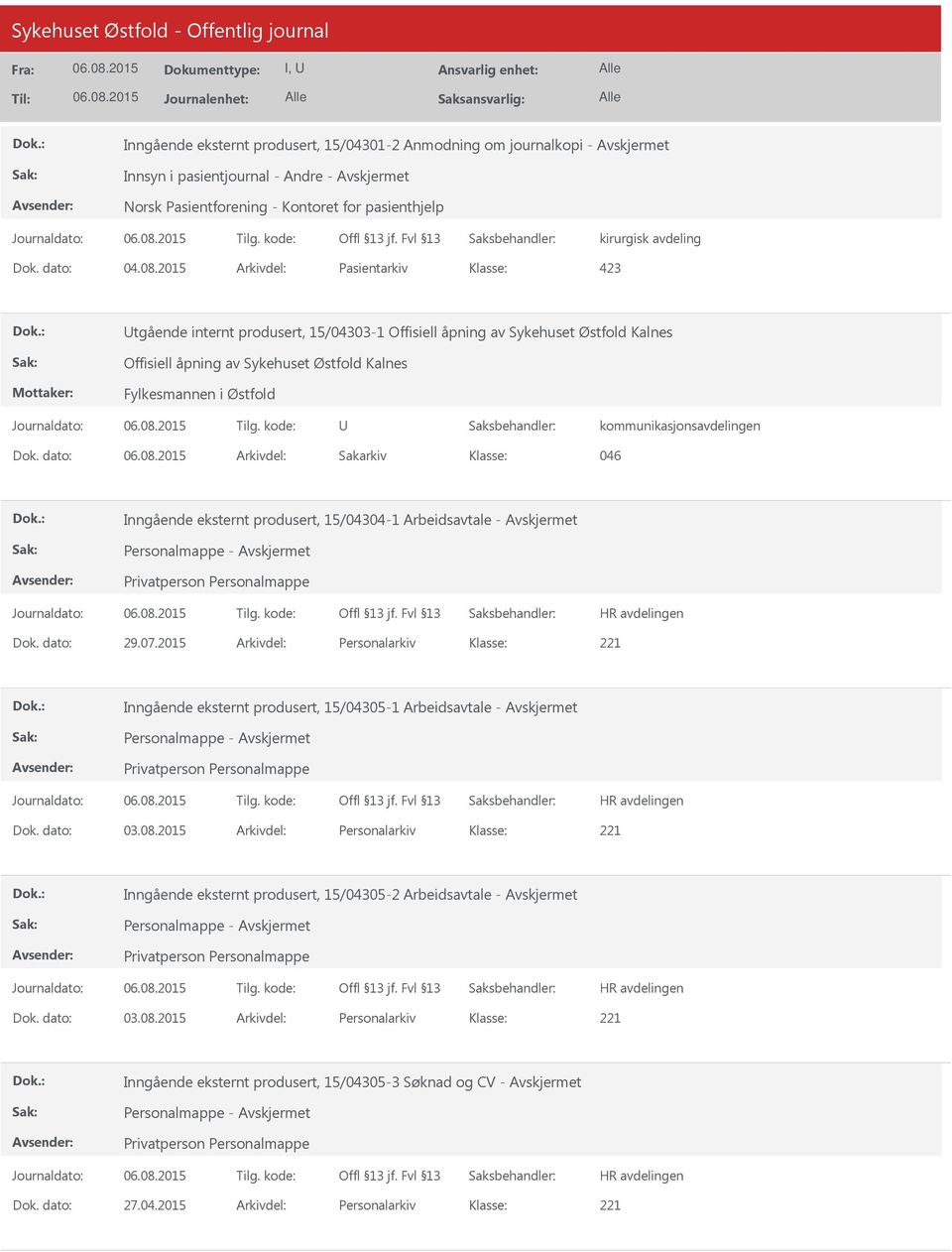 kommunikasjonsavdelingen Dok. dato: Arkivdel: Sakarkiv 046 Inngående eksternt produsert, 15/04304-1 Arbeidsavtale - Dok. dato: 29.07.