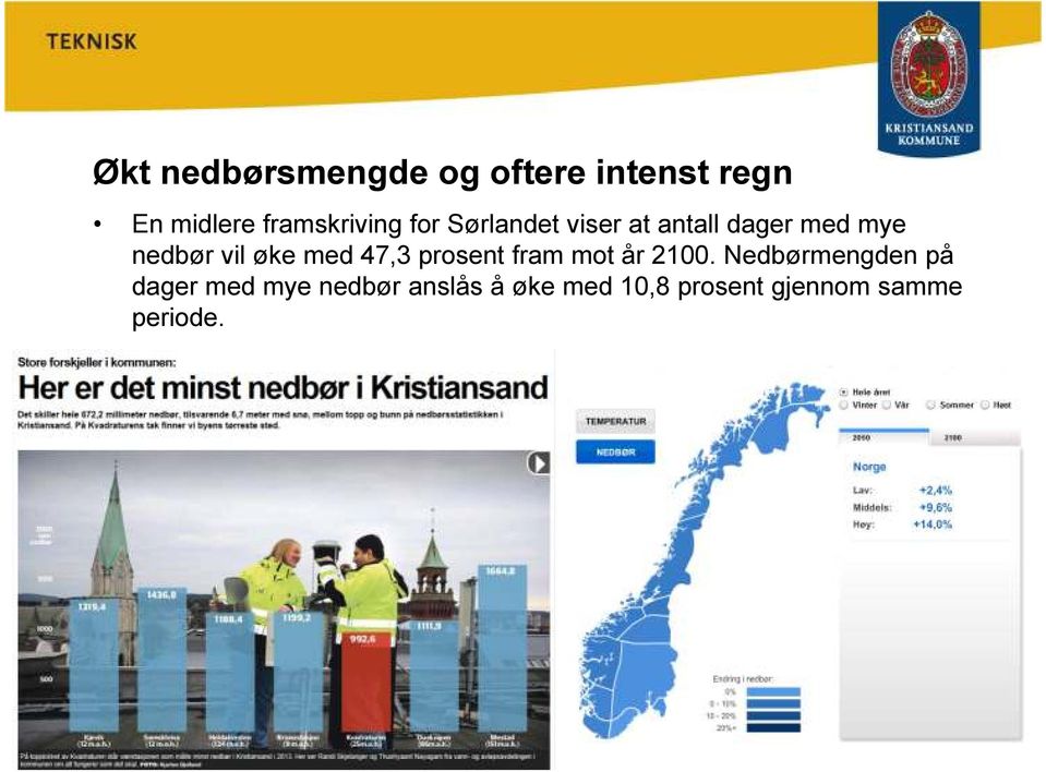 nedbør vil øke med 47,3 prosent fram mot år 2100.