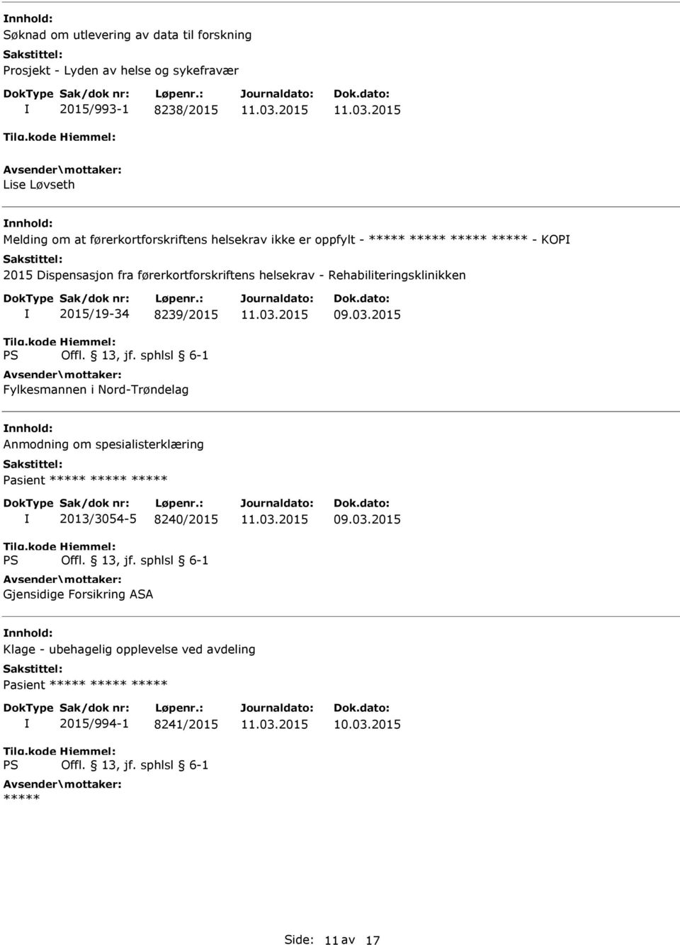 helsekrav - Rehabiliteringsklinikken 2015/19-34 8239/2015 Fylkesmannen i Nord-Trøndelag nnhold: Anmodning om