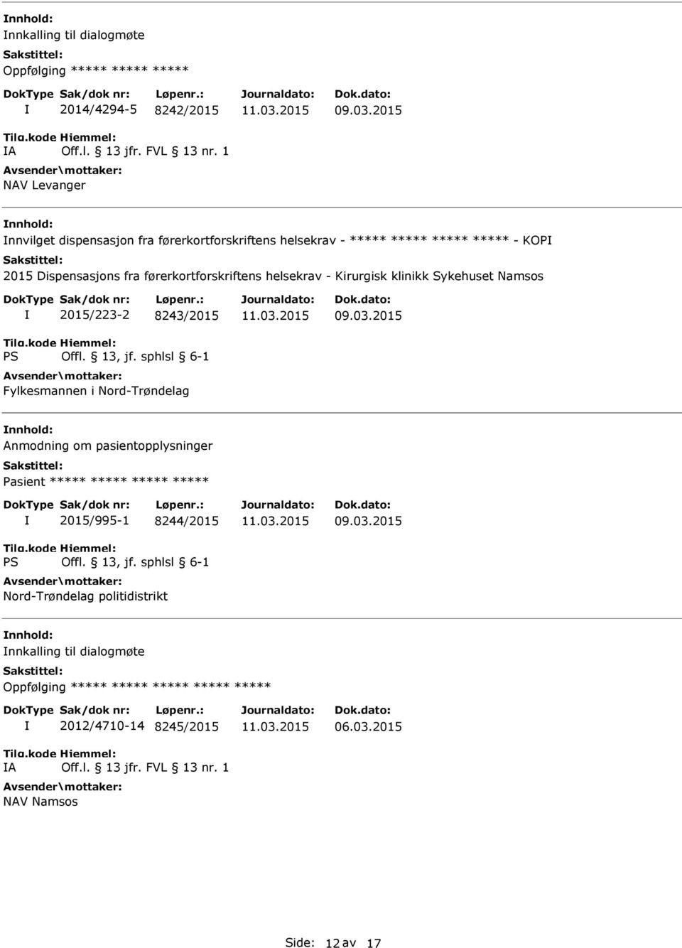 helsekrav - Kirurgisk klinikk Sykehuset Namsos 2015/223-2 8243/2015 Fylkesmannen i Nord-Trøndelag nnhold: Anmodning om