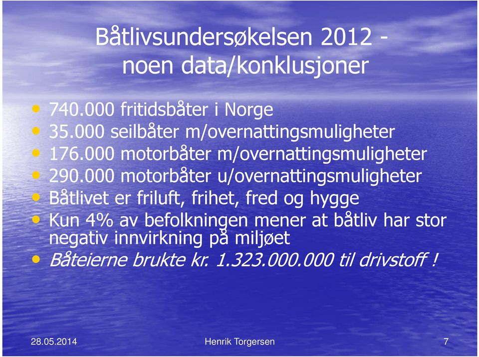 000 motorbåter u/overnattingsmuligheter Båtlivet er friluft, frihet, fred og hygge Kun 4% av