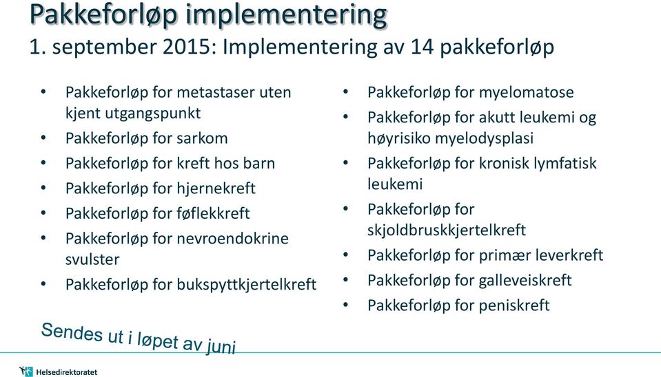 kreft hos barn Pakkeforløp for hjernekreft Pakkeforløp for føflekkreft Pakkeforløp for nevroendokrine svulster Pakkeforløp for