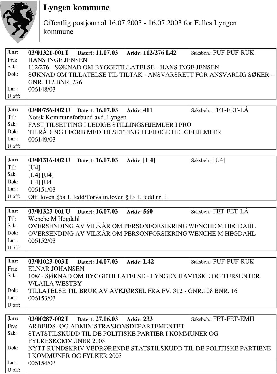 : 006148/03 J.nr: 03/00756-002 U Datert: 16.07.03 Arkiv: 411 Saksbeh.: FET-FET-LÅ Til: Norsk Kommuneforbund avd.