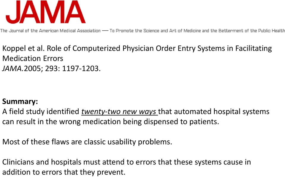 Summary: A field study identified twenty-two new ways that automated hospital systems can result in the wrong