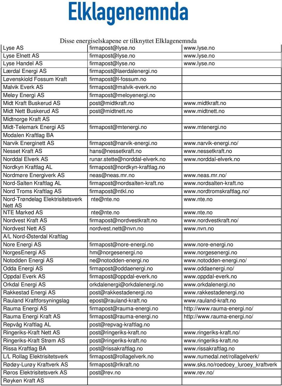 no www.midtkraft.no Midt Nett Buskerud AS post@midtnett.no www.midtnett.no Midtnorge Kraft AS Midt-Telemark Energi AS firmapost@mtenergi.
