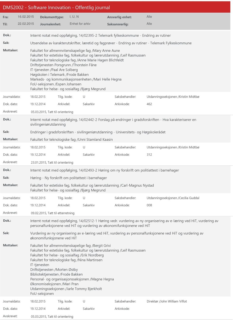 Høgskolen i Telemark /Frode Bakken Markeds- og kommunikasjonsenheten /Mari Helle Hegna Fo-seksjonen /Espen Johansen Fakultet for helse- og sosialfag /Bjørg Megrund tdanningsseksjonen /Kristin Midtbø