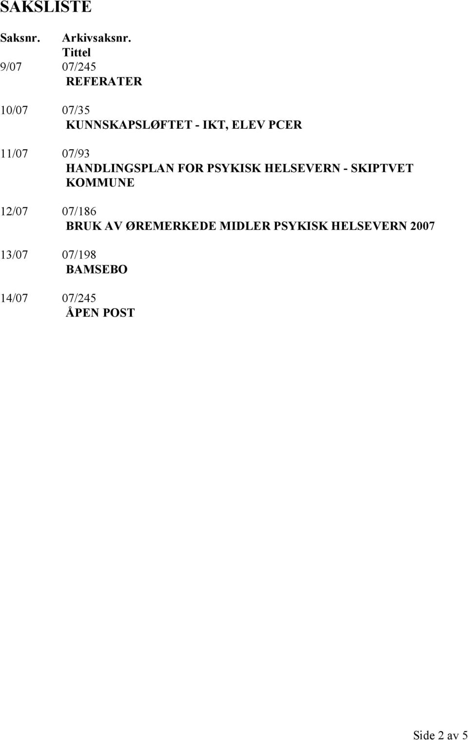 PCER 11/07 07/93 HANDLINGSPLAN FOR PSYKISK HELSEVERN - SKIPTVET KOMMUNE