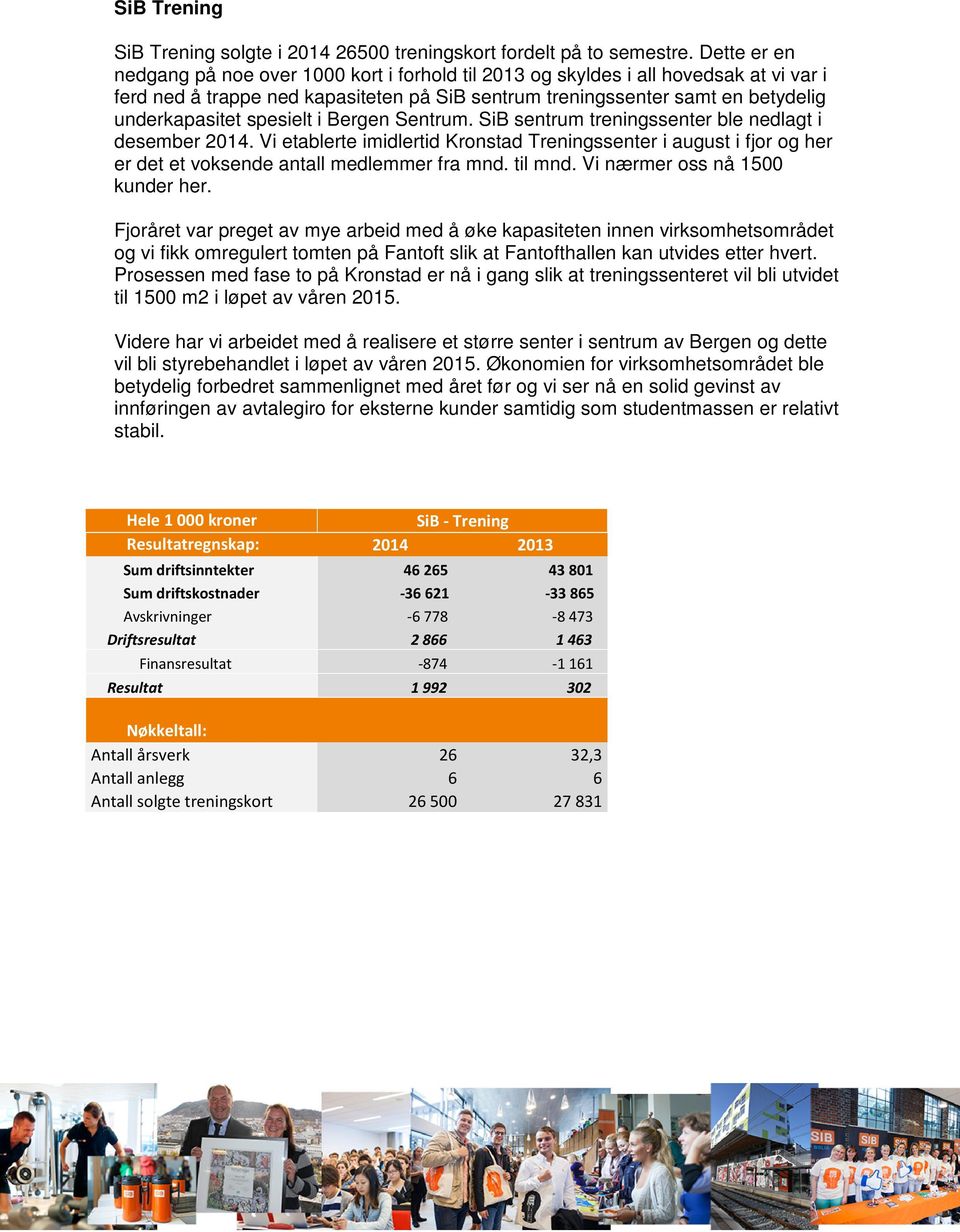 spesielt i Bergen Sentrum. SiB sentrum treningssenter ble nedlagt i desember 2014. Vi etablerte imidlertid Kronstad Treningssenter i august i fjor og her er det et voksende antall medlemmer fra mnd.