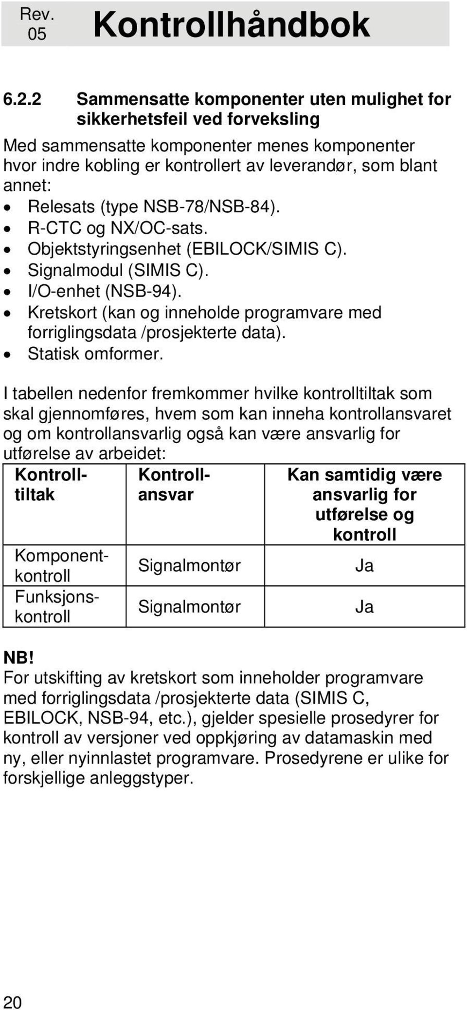 (type NSB-78/NSB-84). R-CTC og NX/OC-sats. Objektstyringsenhet (EBILOCK/SIMIS C). Signalmodul (SIMIS C). I/O-enhet (NSB-94).