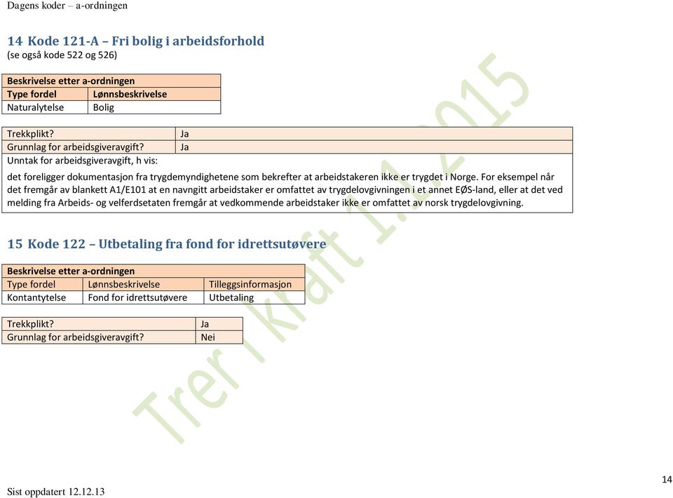 For eksempel når det fremgår av blankett A1/E101 at en navngitt arbeidstaker er omfattet av trygdelovgivningen i et annet EØS-land, eller at det ved melding fra Arbeids-