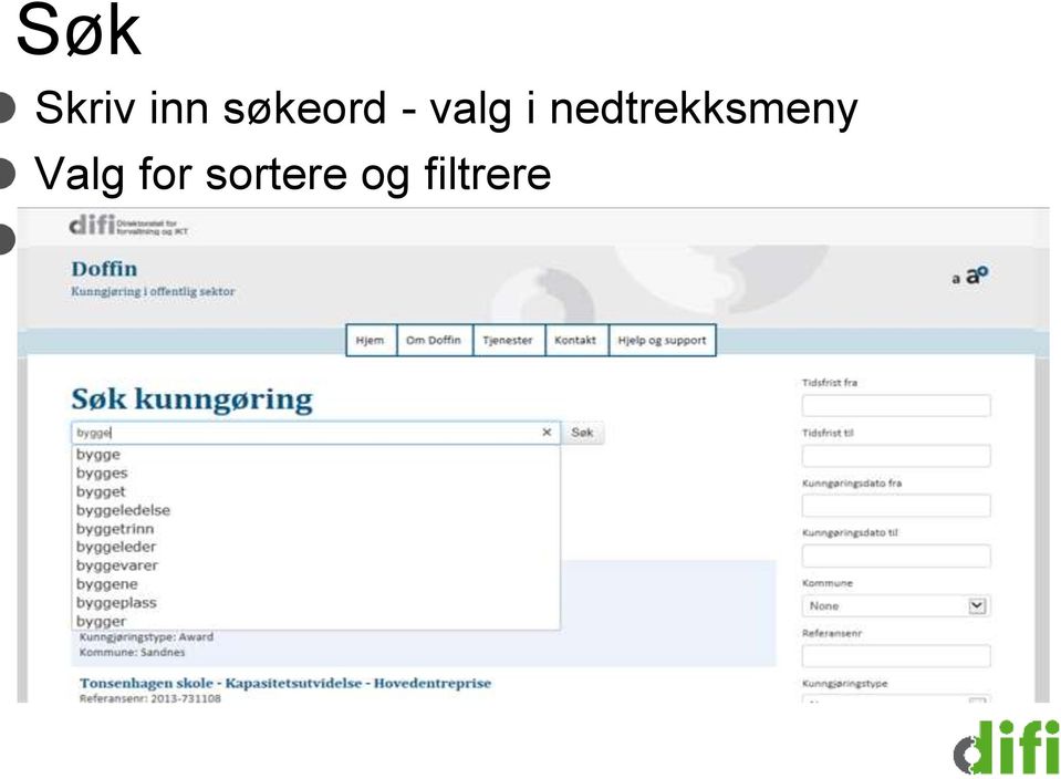 nedtrekksmeny Valg