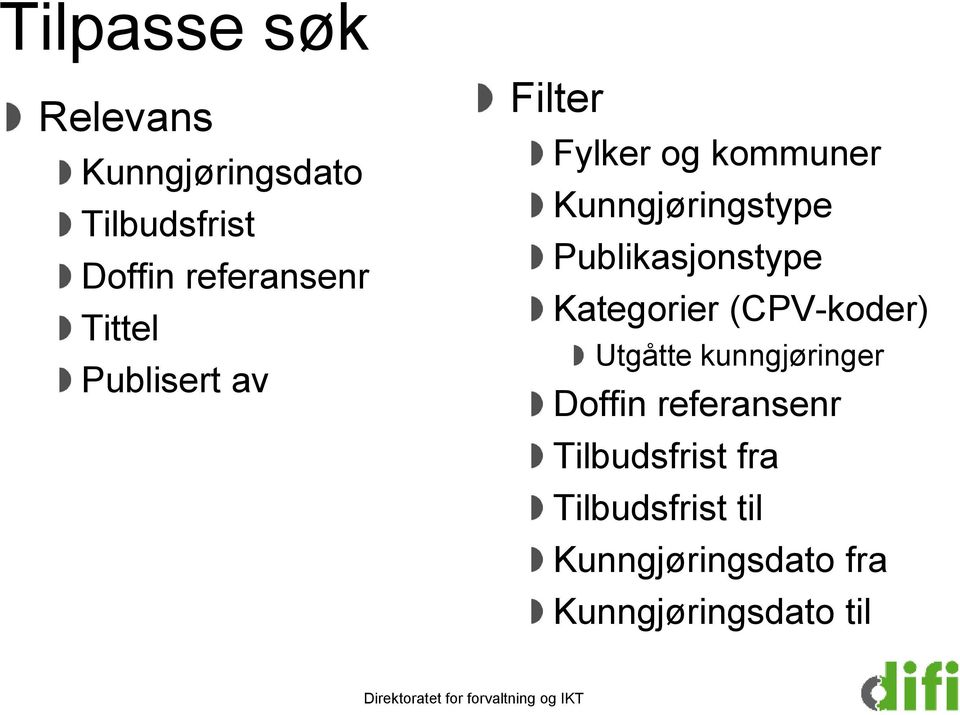 Publikasjonstype Kategorier (CPV-koder) Utgåtte kunngjøringer Doffin