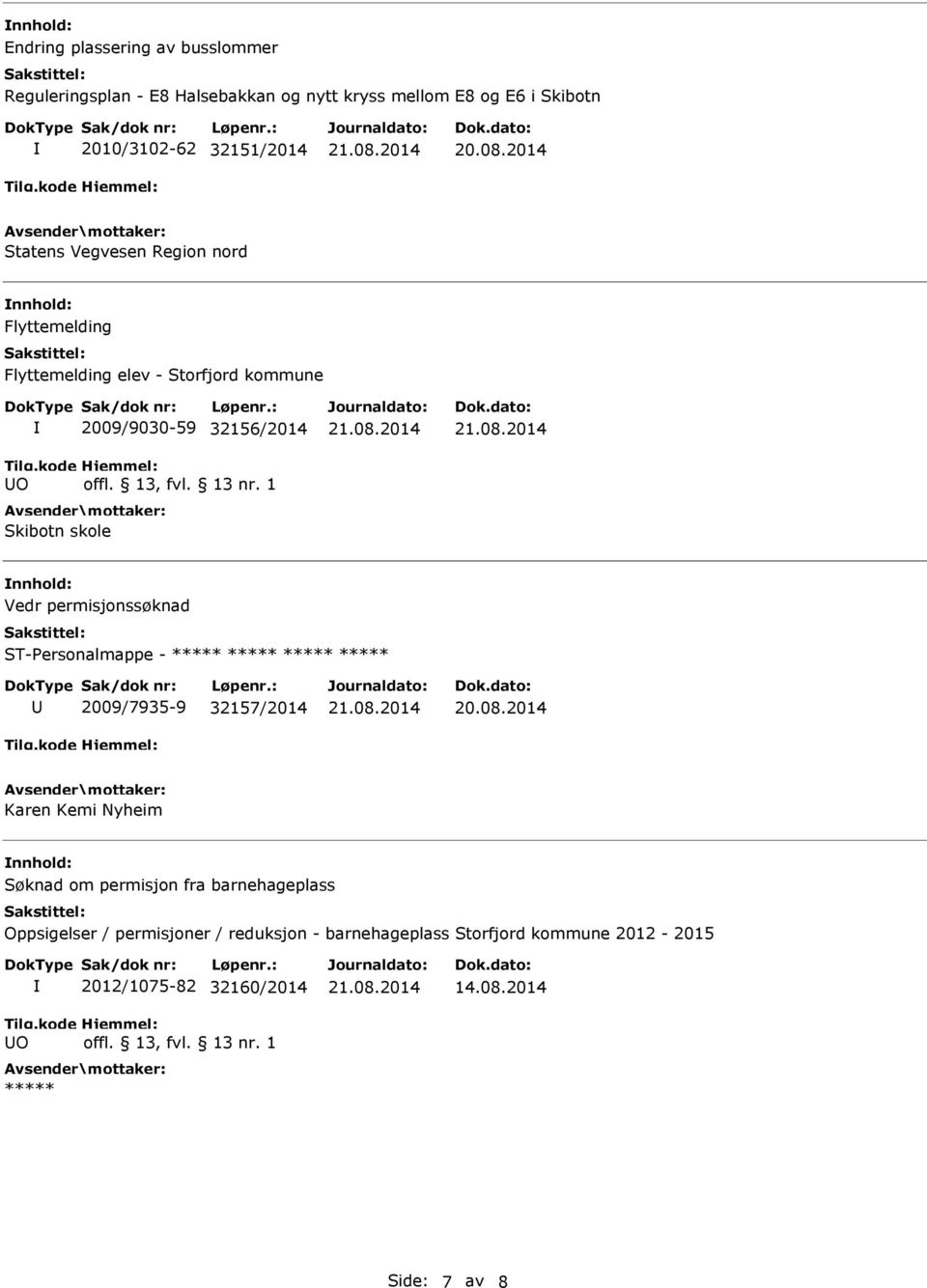 skole Vedr permisjonssøknad ST-Personalmappe - 2009/7935-9 32157/2014 Karen Kemi Nyheim Søknad om permisjon fra barnehageplass