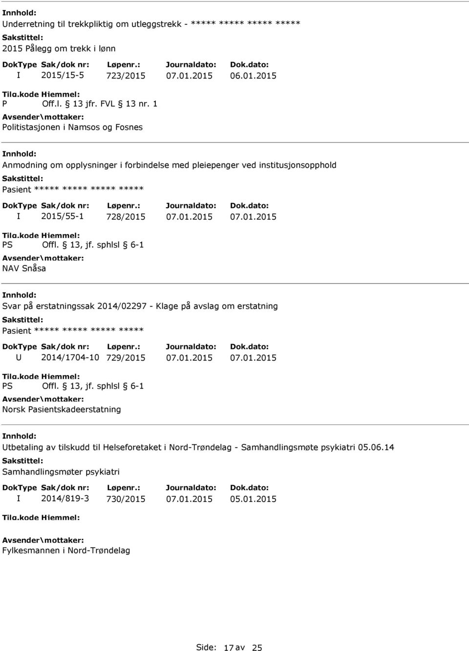 erstatningssak 2014/02297 - Klage på avslag om erstatning Pasient ***** ***** ***** ***** 2014/1704-10 729/2015 Norsk Pasientskadeerstatning tbetaling av