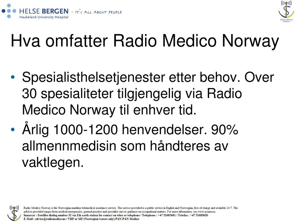 Over 30 spesialiteter tilgjengelig via Radio Medico