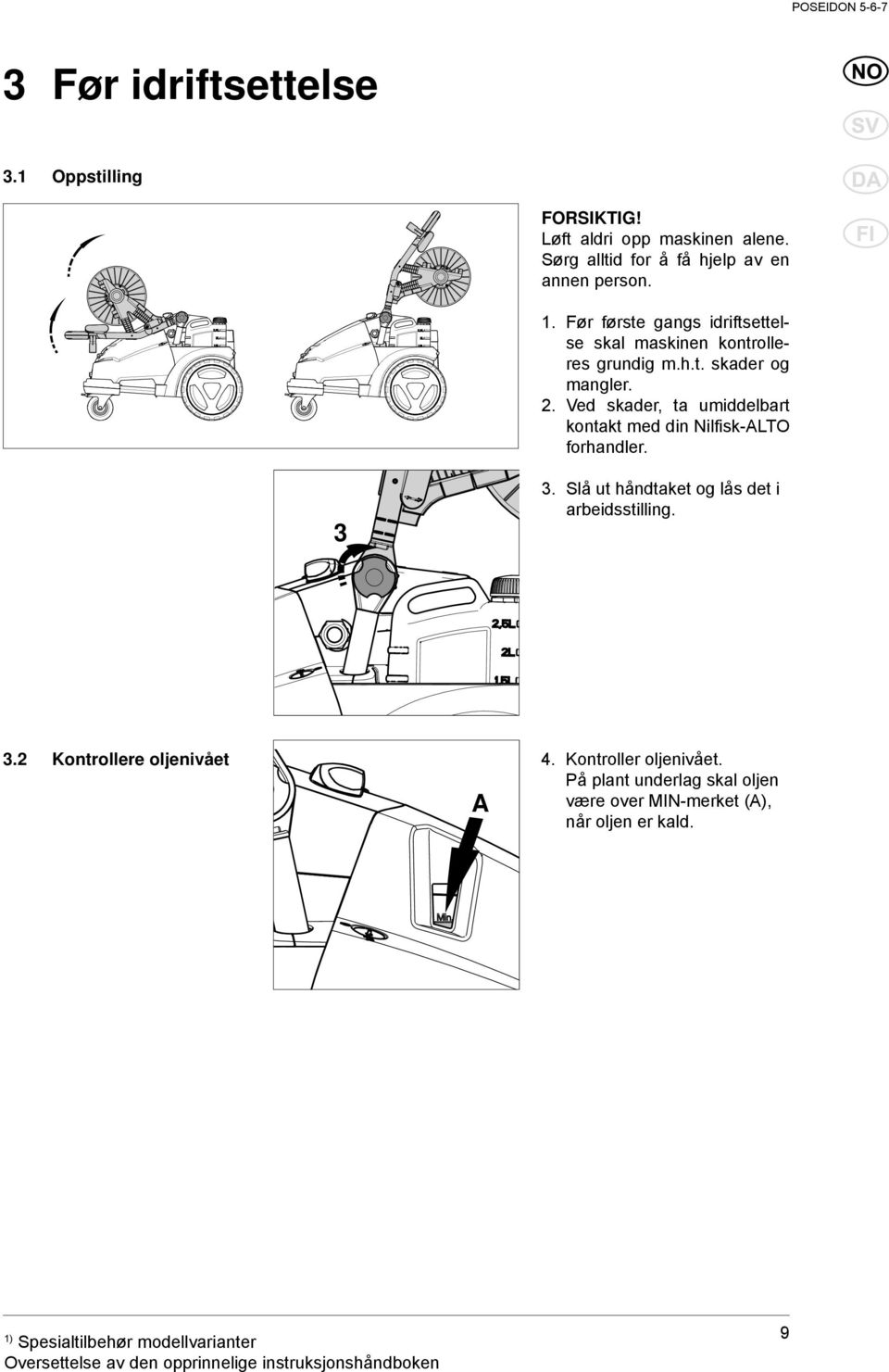 h.t. skader og mangler. 2. Ved skader, ta umiddelbart kontakt med din Nilfisk-ALTO forhandler. 3 3.