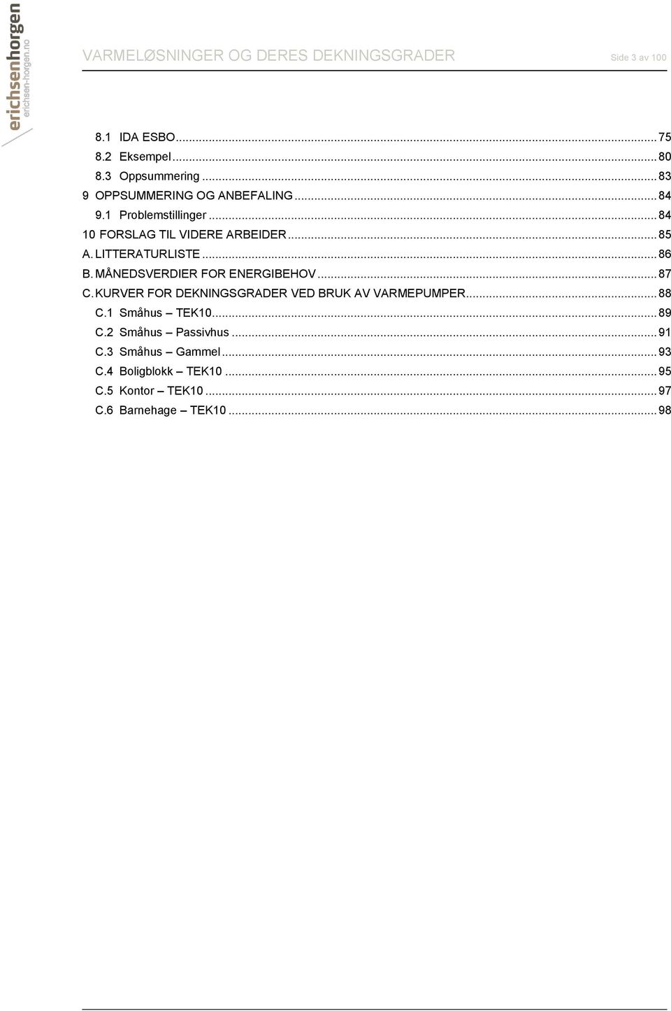 LITTERATURLISTE... 86 B. MÅNEDSVERDIER FOR ENERGIBEHOV... 87 C. KURVER FOR DEKNINGSGRADER VED BRUK AV VARMEPUMPER... 88 C.