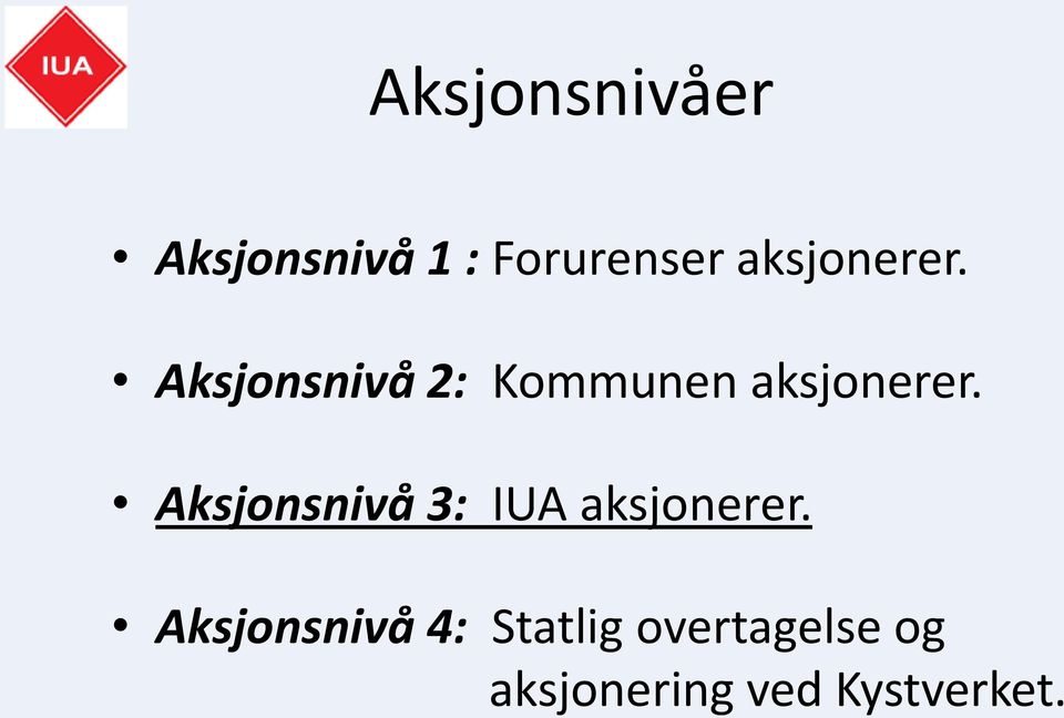 Aksjonsnivå 3: IUA aksjonerer.