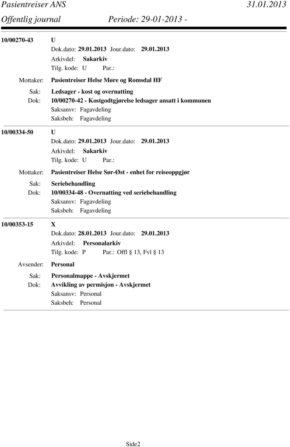 10/00334-48 - Overnatting ved seriebehandling 10/00353-15 X Arkivdel: Personalarkiv Tilg. kode: P Par.