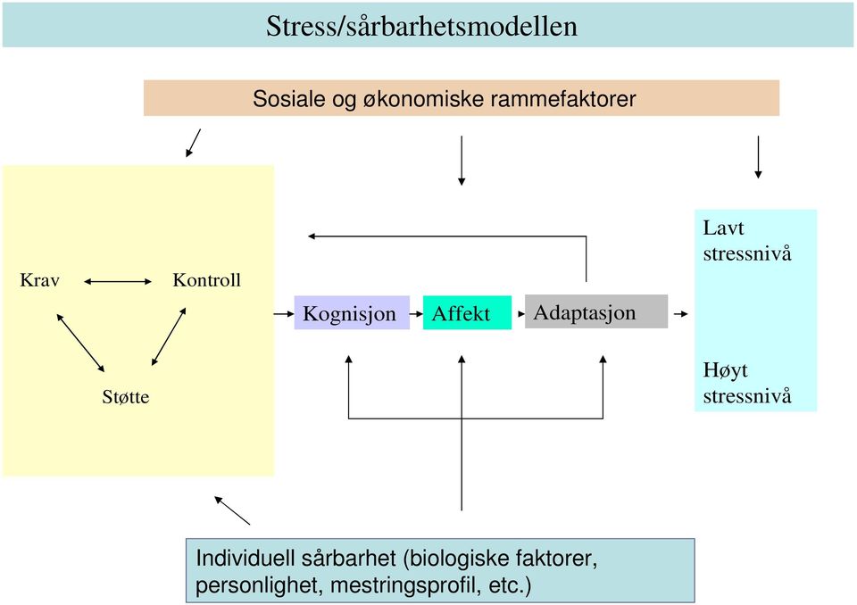 Lavt stressnivå Støtte Høyt stressnivå Individuell