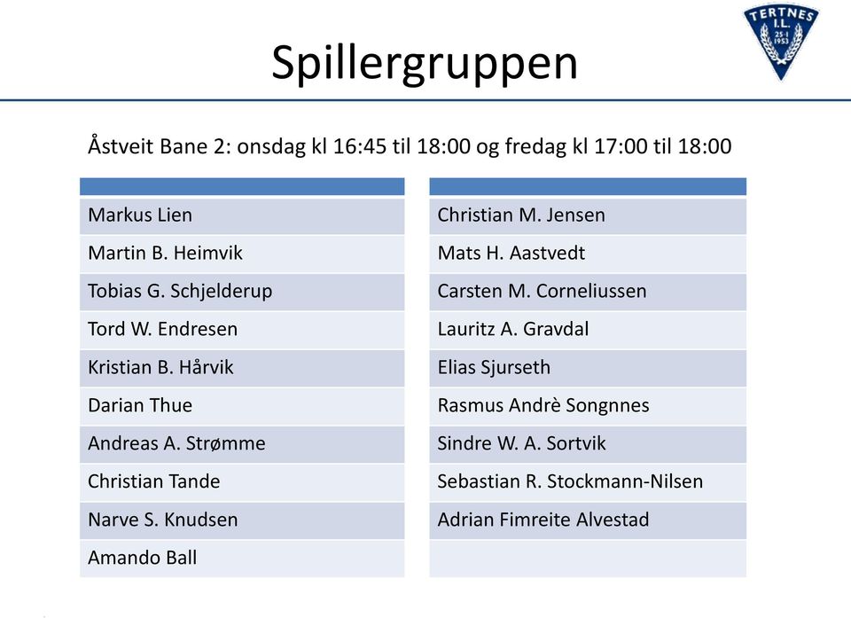 Strømme Christian Tande Narve S. Knudsen Amando Ball Christian M. Jensen Mats H. Aastvedt Carsten M.