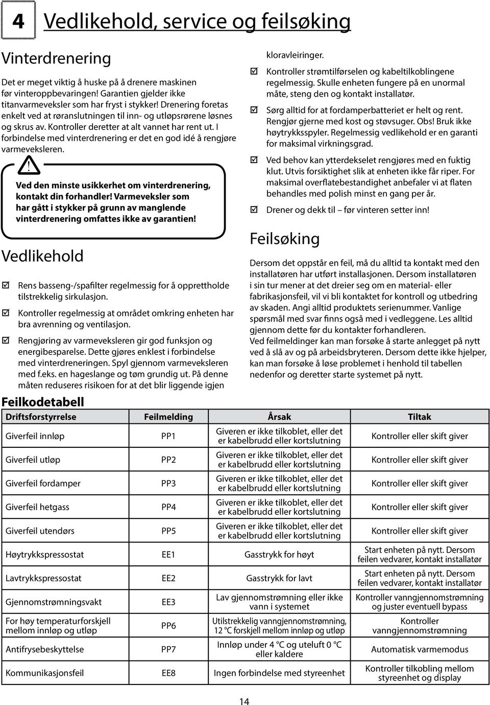 I forbindelse med vinerdrenering er de en god idé å rengjøre varmeveksleren.! Ved den minse usikkerhe om vinerdrenering, konak din forhandler!