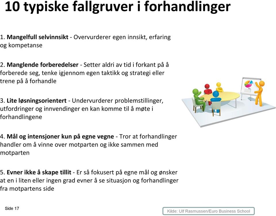 Lite løsningsorientert - Undervurderer problemstillinger, utfordringer og innvendinger en kan komme til å møte i forhandlingene 4.