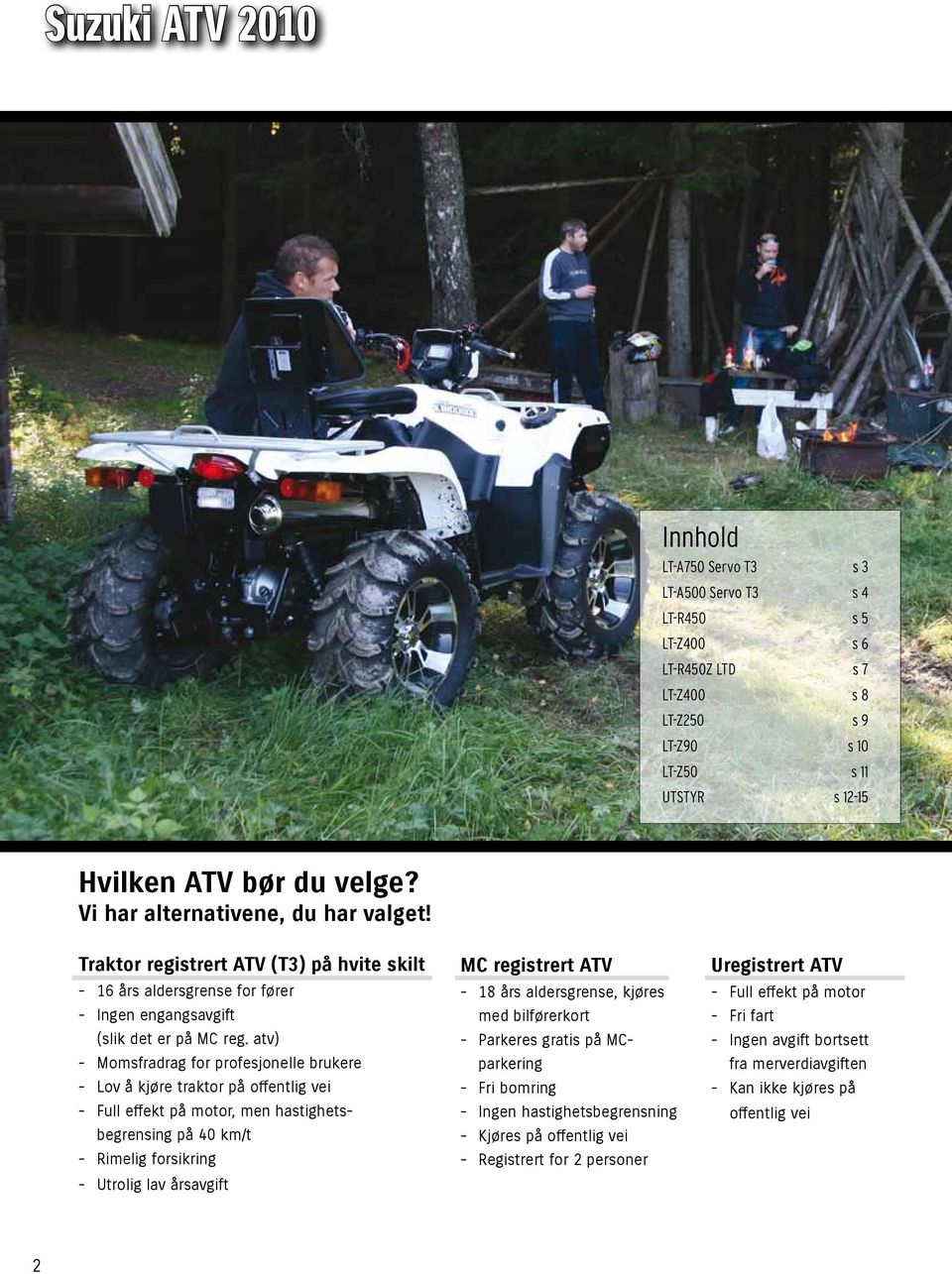 atv) - Momsfradrag for profesjonelle brukere - Lov å kjøre traktor på offentlig vei - Full effekt på motor, men hastighetsbegrensing på 40 km/t - Rimelig forsikring - Utrolig lav årsavgift MC