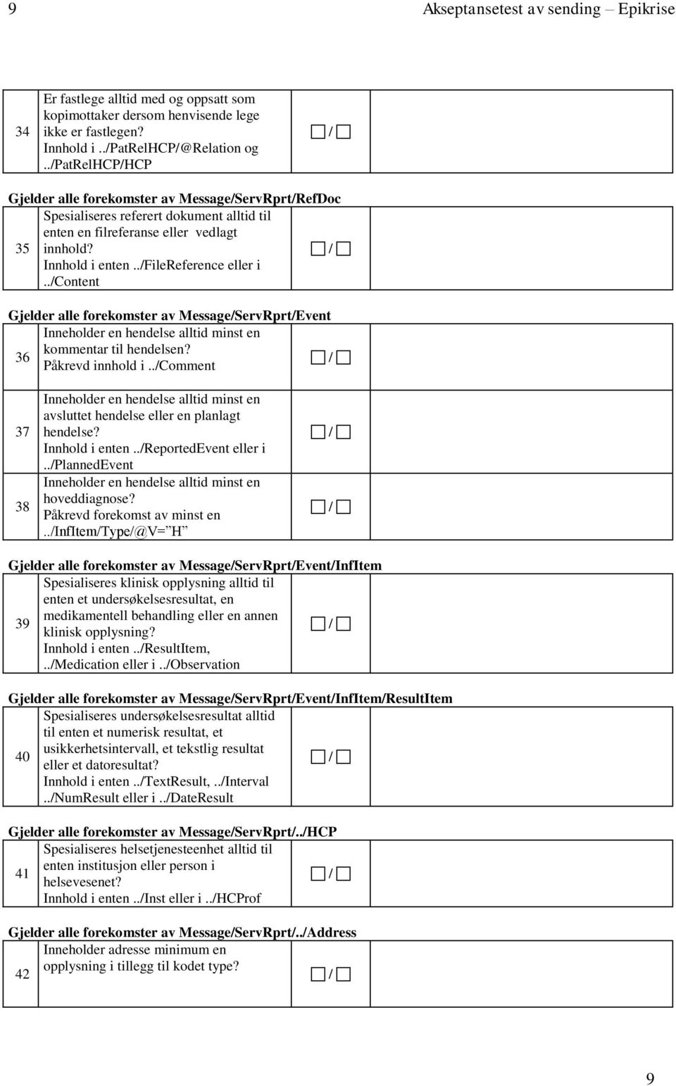 ./content Gjelder alle forekomster av Message/ServRprt/Event Inneholder en hendelse alltid minst en kommentar til hendelsen? 36 Påkrevd innhold i.