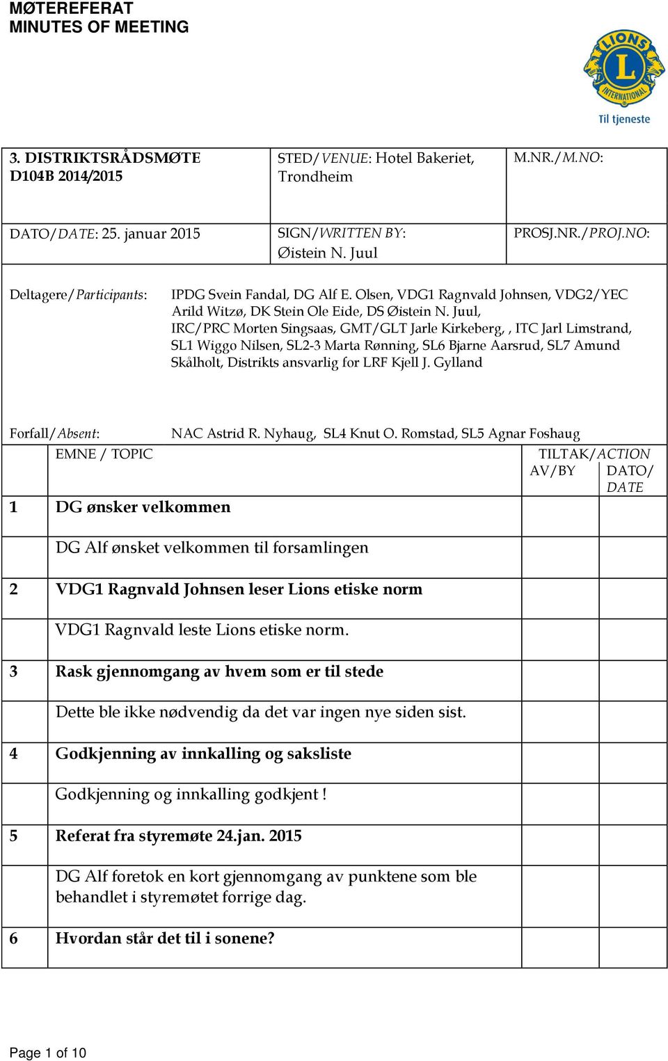 Juul, IRC/PRC Morten Singsaas, GMT/GLT Jarle Kirkeberg,, ITC Jarl Limstrand, SL1 Wiggo Nilsen, SL2-3 Marta Rønning, SL6 Bjarne Aarsrud, SL7 Amund Skålholt, Distrikts ansvarlig for LRF Kjell J.