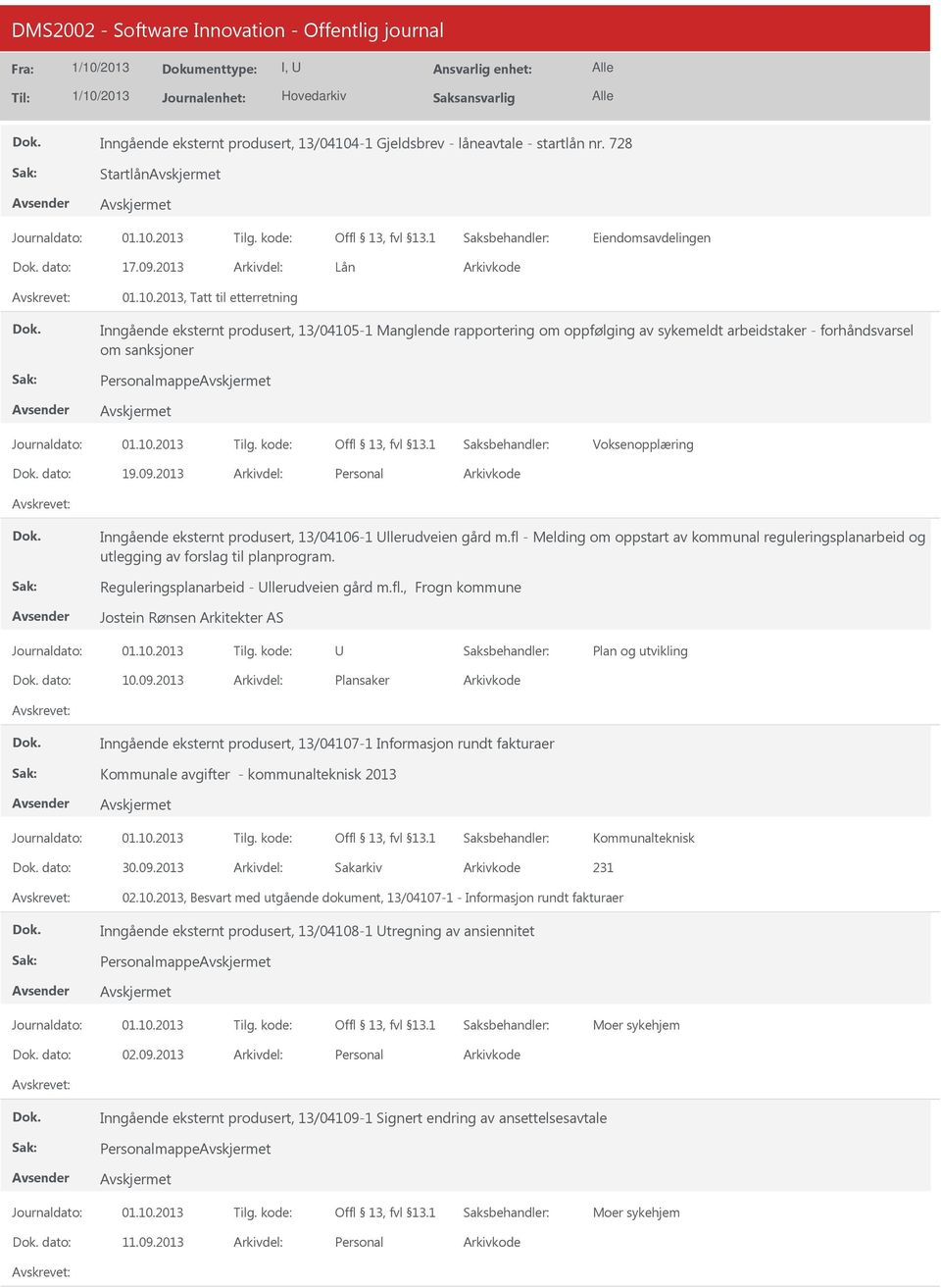 2013, Tatt til etterretning Inngående eksternt produsert, 13/04105-1 Manglende rapportering om oppfølging av sykemeldt arbeidstaker - forhåndsvarsel om sanksjoner mappe Voksenopplæring dato: 19.09.