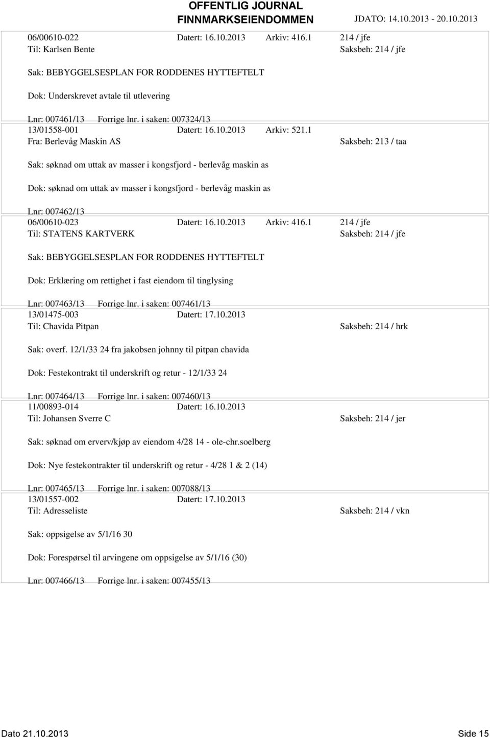 1 Fra: Berlevåg Maskin AS Saksbeh: 213 / taa Sak: søknad om uttak av masser i kongsfjord - berlevåg maskin as Dok: søknad om uttak av masser i kongsfjord - berlevåg maskin as Lnr: 007462/13