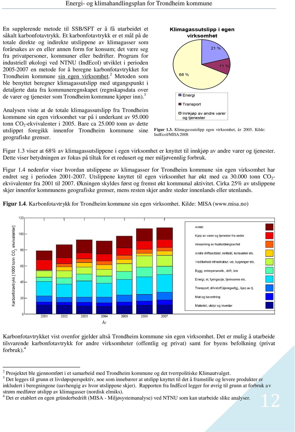 Program for industriell økologi ved NTNU (IndEcol) utviklet i perioden 2005-2007 en metode for å beregne karbonfotavtrykket for Trondheim kommune sin egen virksomhet.