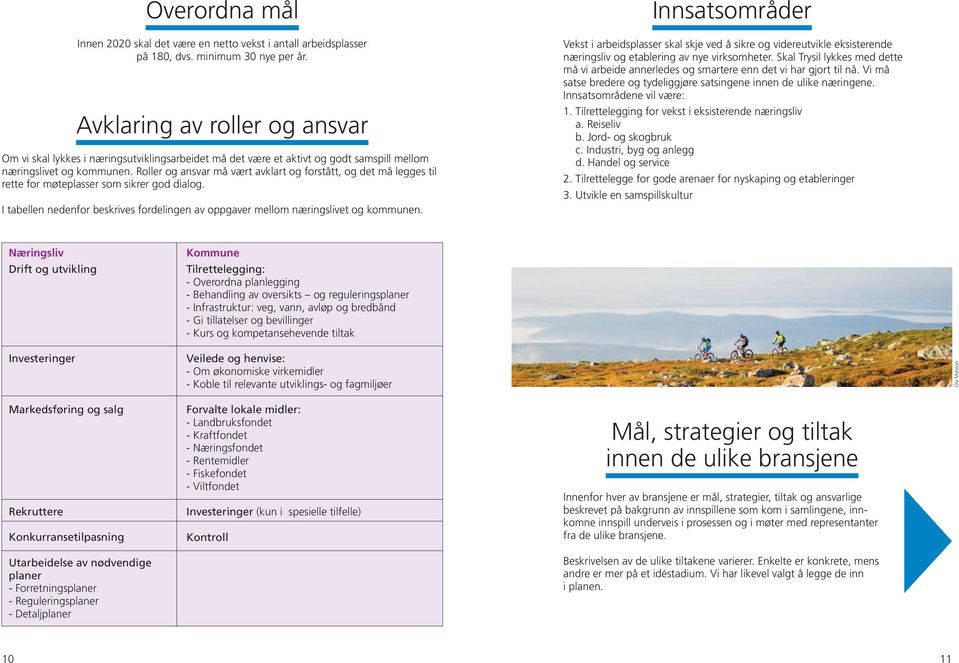 Roller og ansvar må vært avklart og forstått, og det må legges til rette for møteplasser som sikrer god dialog. I tabellen nedenfor beskrives fordelingen av oppgaver mellom næringslivet og kommunen.