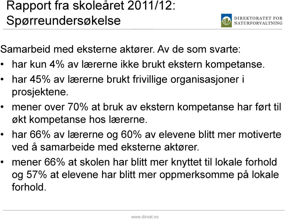 har 45% av lærerne brukt frivillige organisasjoner i prosjektene.